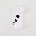 White ankle sock with panda design on a light gray background