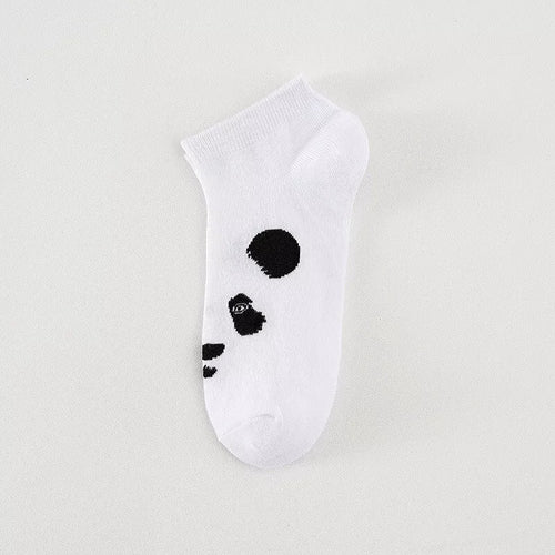 White ankle sock with panda design on a light gray background